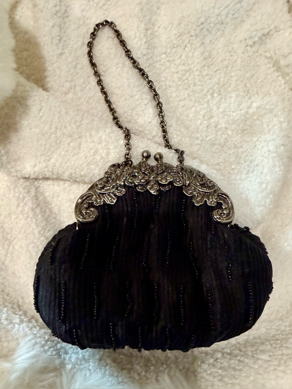 Vintage-Inspired Black Beaded Evening Bag